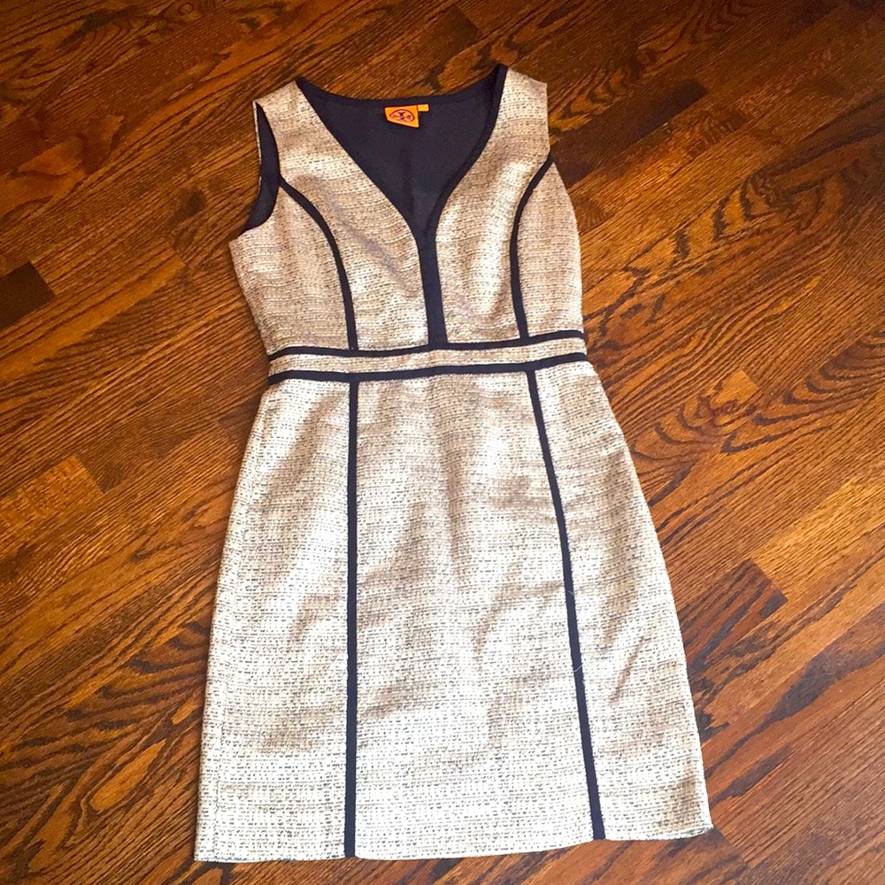 Tory Burch dress white navy metallic 4